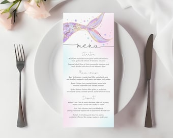 Mermaid Party Menu Template: Under the Sea Birthday, Baby Shower Bab304