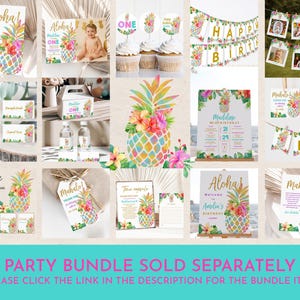 a collage of pineapple themed party supplies