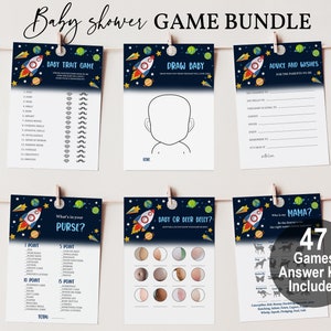 Outer Space Baby Shower Game Bundle Space game set Planets Rocket Ship Astronaut Galaxy Blast Off Solar System Editable Printable Bab45