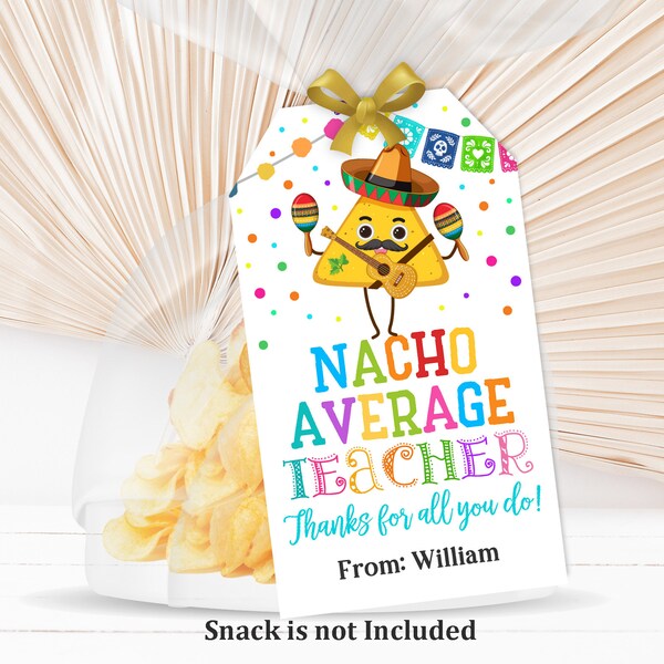 Nacho Average Teacher Thank You Gift Tag Teacher Staff Appreciation Tags PTO gift tags Taco gift label Editable Printable Download Tat27