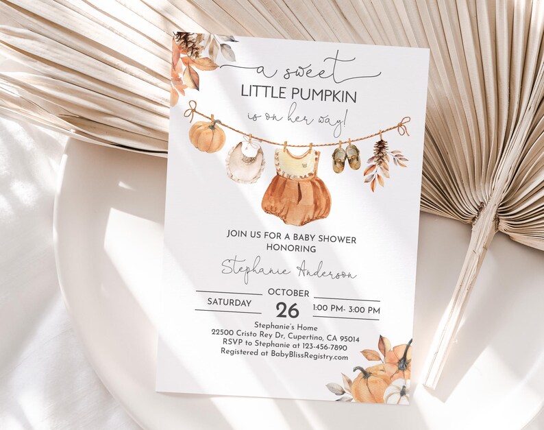 Fall Pumpkin Girl Baby Clothes Baby Shower Invitation A Little Pumpkin