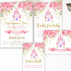 Princess Baby Shower Invitation Set Pink gold Floral Invite Bundle Castle Little Princess Girl Digital Editable Printable Download Bab29
