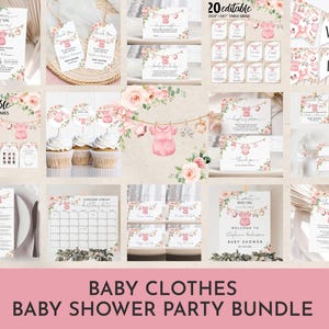 Baby Clothes Baby shower Bundle Laundry Baby Shower Invite Package Editable A sweet baby Girl Canva Template Printable Download Bab215
