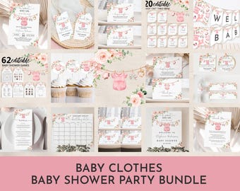 Baby Clothes Baby shower Bundle Laundry Baby Shower Invite Package Editable A sweet baby Girl Canva Template Printable Download Bab215