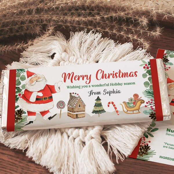 Christmas Candy bar wrapper Holiday Chocolate bar label Christmas Favors Chocolate bar Wrapper Editable Digital Printable Download Chr12