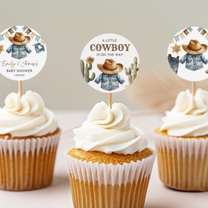Topper per cupcake per baby shower da cowboy, decorazione per feste nel selvaggio West, decorazione per baby shower da cowboy, stampabile, rustico, digitale, modificabile Bab241