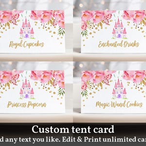 Princess-voedseltentkaart Dubbelzijdig etiket voedseltent Download 100% BEWERKBAAR Prin1