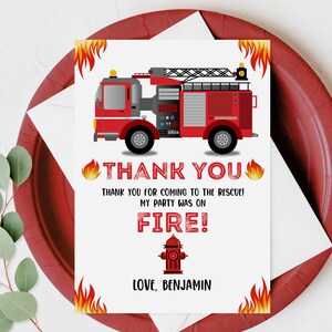 Biglietto di ringraziamento per il compleanno del camion dei pompieri modificabile Vigile del fuoco Pompiere Biglietto di ringraziamento stampabile digitale Biglietto di auguri per il compleanno del camion dei pompieri del ragazzo Bir71
