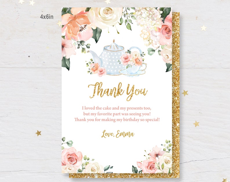 Tea Party Thank You Card 5x7in 4x6in Included Printable Thank Etsy