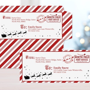Carta de Papá Noel n.° 10 (sobre imprimible, editable, papelería navideña, sobre oficial de Papá Noel con sello digital, lfs3)