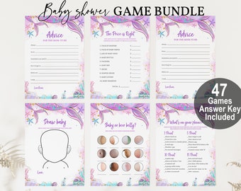 Bewerkbare zeemeermin babyshower spelletjes - Onder de zee printbaar pakket Bab185