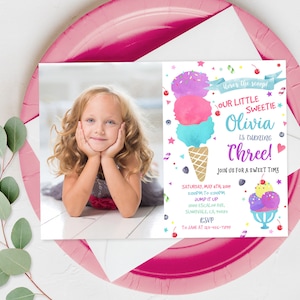 Ice Cream Birthday Invitation Ice Cream Party Invite Here&#39;s the scoop Girl Photo Ice cream Social Digital Editable Download Printable Bir24