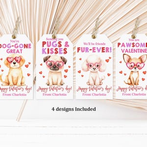 Bearbeitbare Hunde Valentinstag Geschenkanhänger Valentinstag Geschenkanhänger für Kinder Valentinstag Druckbare Welpen Geschenkanhänger Vat54