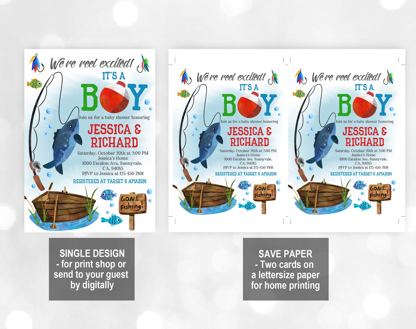 Fishing Baby Shower Invitation Set It's a Boy We're - Etsy
