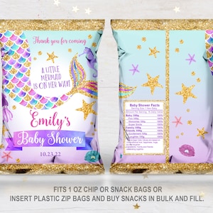Mermaid baby shower chip bag  Download  EDITABLE Baby shower favor  Bab58