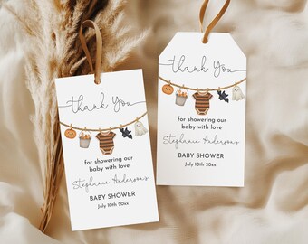 Baby Shower Tags: Halloween Ghost and Laundry Theme (Printable Editable Haba11)
