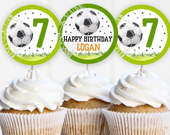 Soccer Birthday Cupcake Toppers - Editable Printable Party Decor Bir245