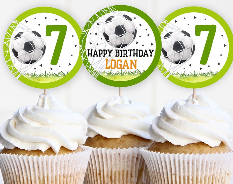 Soccer Birthday Cupcake Toppers Soccer Party Decor Soccer Etsy