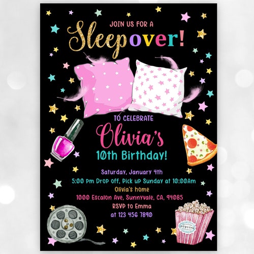 Girls Sleepover Party Birthday Invitation Editable Template - Etsy