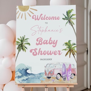 Baby on Board Welcome Sign Editable Surf Beach Baby Shower Welcome Sign Template Summer Baby Shower Printable Sign Beach Party Bab355