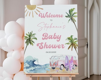 Surf Baby Shower Welcome Sign: Editable Beach Theme, Digital Download Bab355