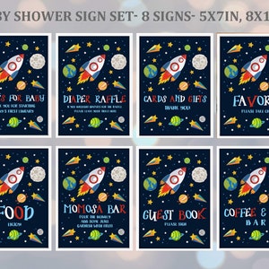 Outer space baby shower sign set Table Sign Bundle Decor Planets Rocket Ship Astronaut Galaxy Editable Download Printable Bab45