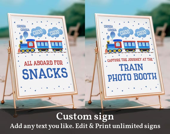 Train Birthday Table Sign: Editable Party Decor (Digital Download Bir60)
