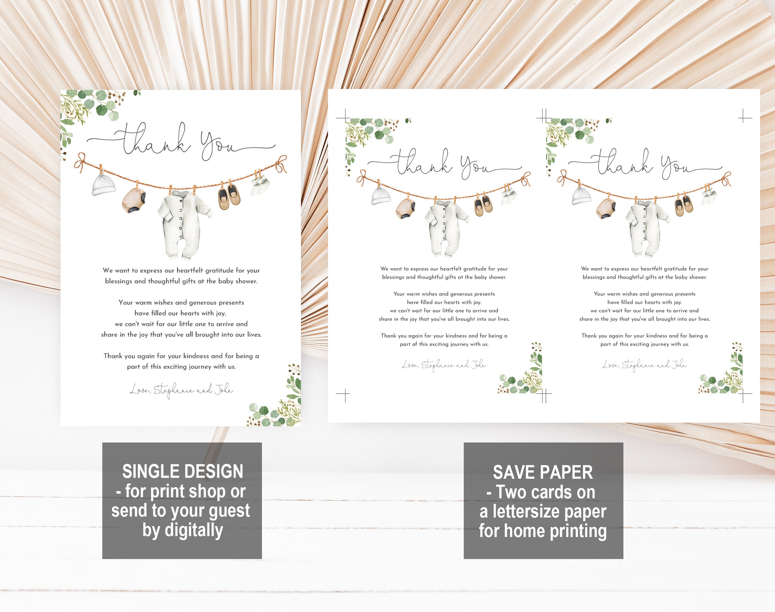Boho Baby Shower Thank You Card - Gender Neutral Greenery Design Bab235 ...