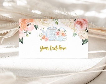 Tea Party Food Tent Card Tea Party Table Place Card Brunch Party Table Decor Floral Gold Glitter Editable DOWNLOAD Bir122 Bab33 Bri18
