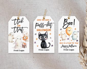 Editable Halloween Favor Tags: Printable Trick or Treat - Instant Download