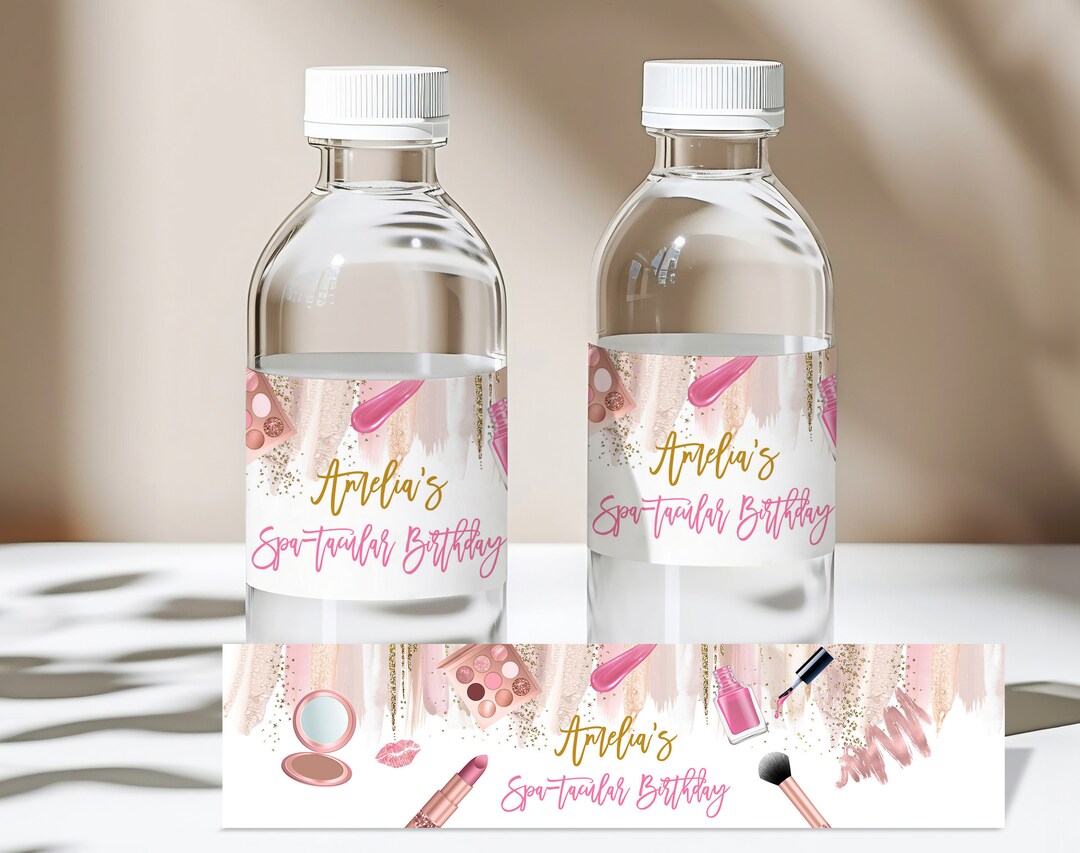 Spa Birthday Water Bottle Labels: Pink Gold Glam Party Wraps Bir309 - Etsy