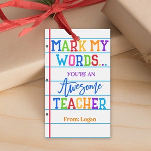 Lehrer Wertschätzung Tag Mark meine Worte Sie sind ein super Lehrer Danke Geschenkanhänger Schule Kindergarten bearbeitbar druckbar Download Tat19