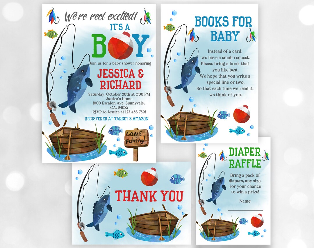 Fishing Baby Shower Invitation Set It's a Boy We're - Etsy