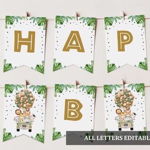 Jungle Safari Happy Birthday Bunting Banner Wild One Party Decoration Wild Animals Garland 1st Zoo Editable Printable Download Bir297