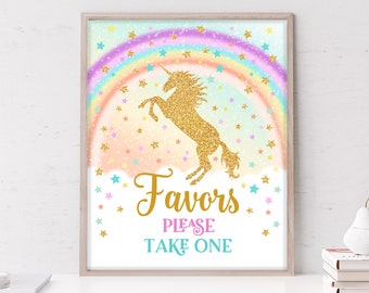 Unicornio favores signo unicornio fiesta de cumpleaños signo pastel arco iris unicornio favores mesa signo decoración mágica imprimible descargar Bir54