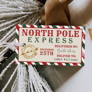 Kerstcadeaulabel Noordpool Express-tagstickers Kerstman cadeaulabels Noordpoolpost Speciale bezorging bewerkbare afdrukbare download Cht17
