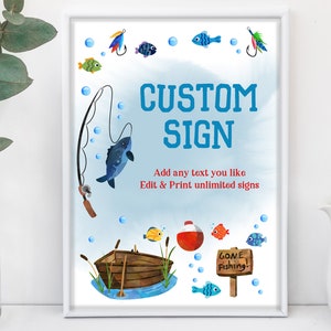 Fishing Party Custom sign Fishing Birthday Baby shower Sign Table Decoration Gone fishing Boy Blue Digital Printable Download Bir243 Bab110