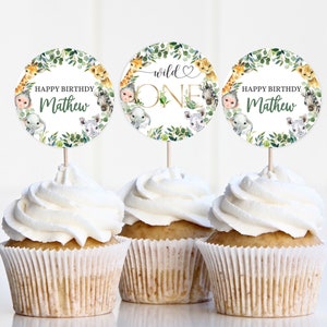 Cupcake Toppers: Safari Jungle Animals - Editable, Printable Bir10