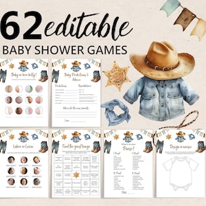 A little Cowboy Baby Shower Game Bundle Country Western Baby Shower Game Set Cactus Cowboy Boots Rodeo Wild West Editable Printable Bab241