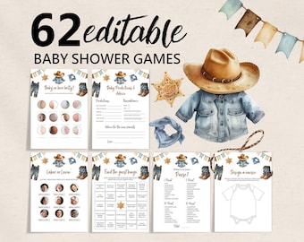Cowboy Baby Shower Games - Editable Wild West Party Set Bab241