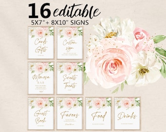 Schilder-Set für den Junggesellinnenabschied: Rosafarbenes Blumenmuster, bearbeitbar - druckbare digitale Bir22-Datei