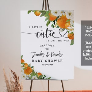 Orange A Little Cutie is on the Way Willkommensschild Baby Shower Sprinkle Welcome Poster Gender Neutral Decor Editable Printable Download Bab180