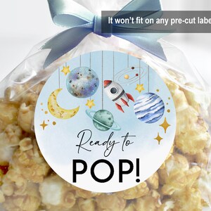 Autocollant prêt à éclater espace extra-atmosphérique garçon astronaute baby shower étiquette cadeau étiquette de faveur planètes fusée système solaire modifiable imprimable Bab270