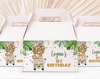 Safari Wild One Gable Box Labels: Editable Jungle Animal Stickers Bir297