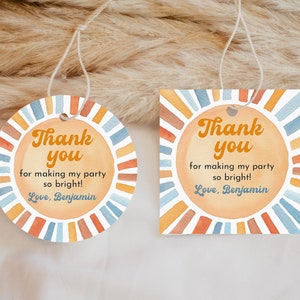 Editable Sun birthday Favor Label Boho sunshine gift labels First trip around the sun tags Boy 1st Birthday Tag Printable Bir409 Bir350