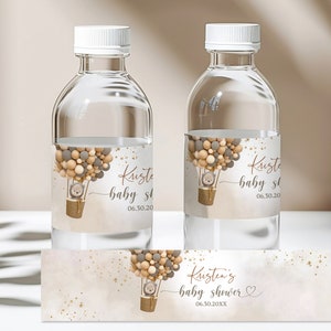 Étiquette de bouteille d'eau pour baby shower ours en peluche marron, ballons d'ours en peluche, étiquette d'eau déco garçon neutre, modifiable et imprimable à télécharger Bab160