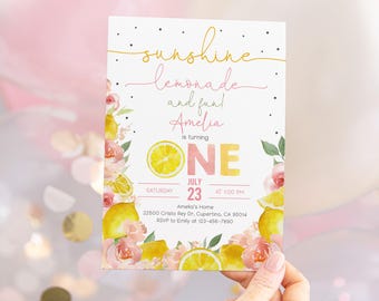 Birthday Invitation: Pink Lemonade, Summer Citrus - Editable Template Bir324