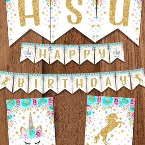 Unicorn Birthday Banner Unicorn Party Happy Birthday Printables DOWNLOAD DIY Bir11 image 1