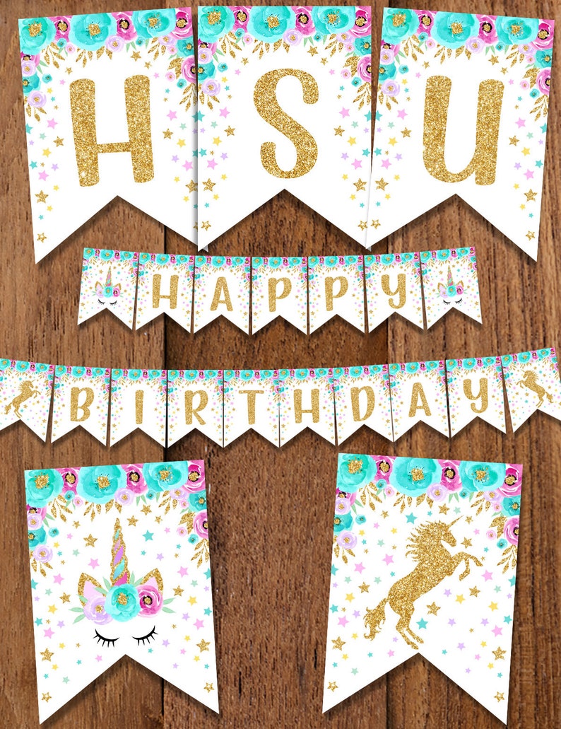 Unicorn Birthday Banner Unicorn Party Happy Birthday Printables DOWNLOAD DIY Bir11 image 1