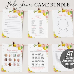 Editable Lemon Baby Shower Game Bundle Pink Lemonade Games Pink floral Girl Citrus Baby shower game set Printable Summer Party Bab189